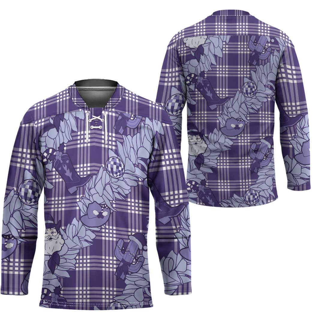 Purple Palaka Hawaii Cowboy Christmas Hockey Jersey Paniolo Mix Maile Lei LT7 - Polynesian Pride