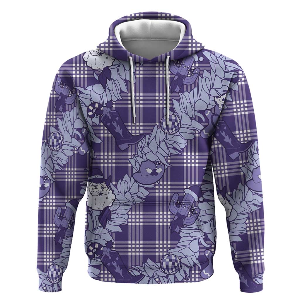 Purple Palaka Hawaii Cowboy Christmas Hoodie Paniolo Mix Maile Lei LT7 Pullover Hoodie Purple - Polynesian Pride