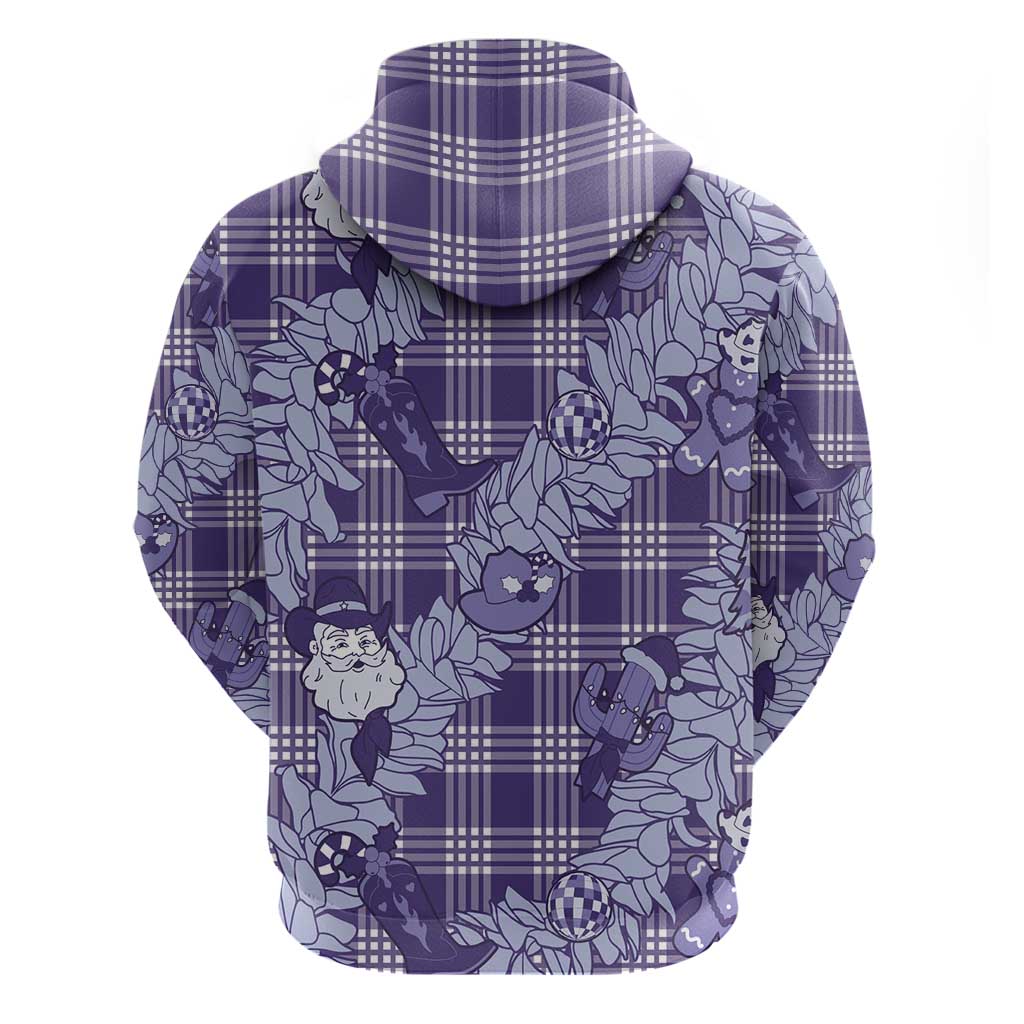 Purple Palaka Hawaii Cowboy Christmas Hoodie Paniolo Mix Maile Lei LT7 - Polynesian Pride