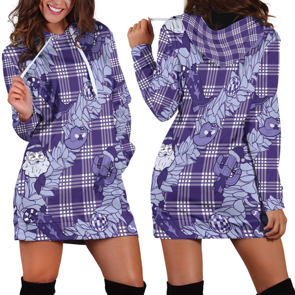 Purple Palaka Hawaii Cowboy Christmas Hoodie Dress Paniolo Mix Maile Lei LT7 - Polynesian Pride