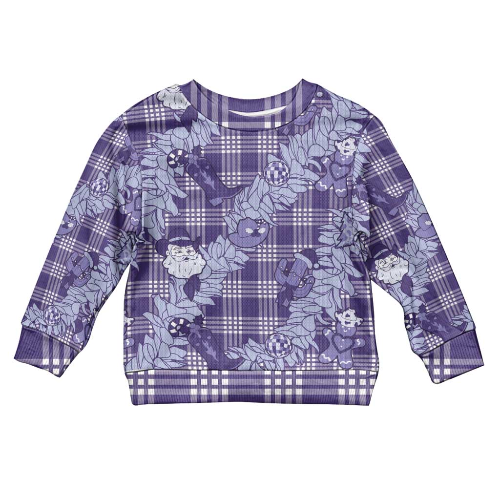 Purple Palaka Hawaii Cowboy Christmas Kid Ugly Christmas Sweater Paniolo Mix Maile Lei LT7 Kid Purple - Polynesian Pride