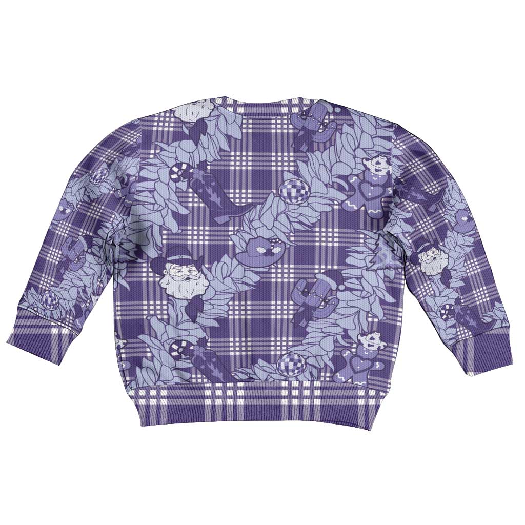 Purple Palaka Hawaii Cowboy Christmas Kid Ugly Christmas Sweater Paniolo Mix Maile Lei LT7 - Polynesian Pride