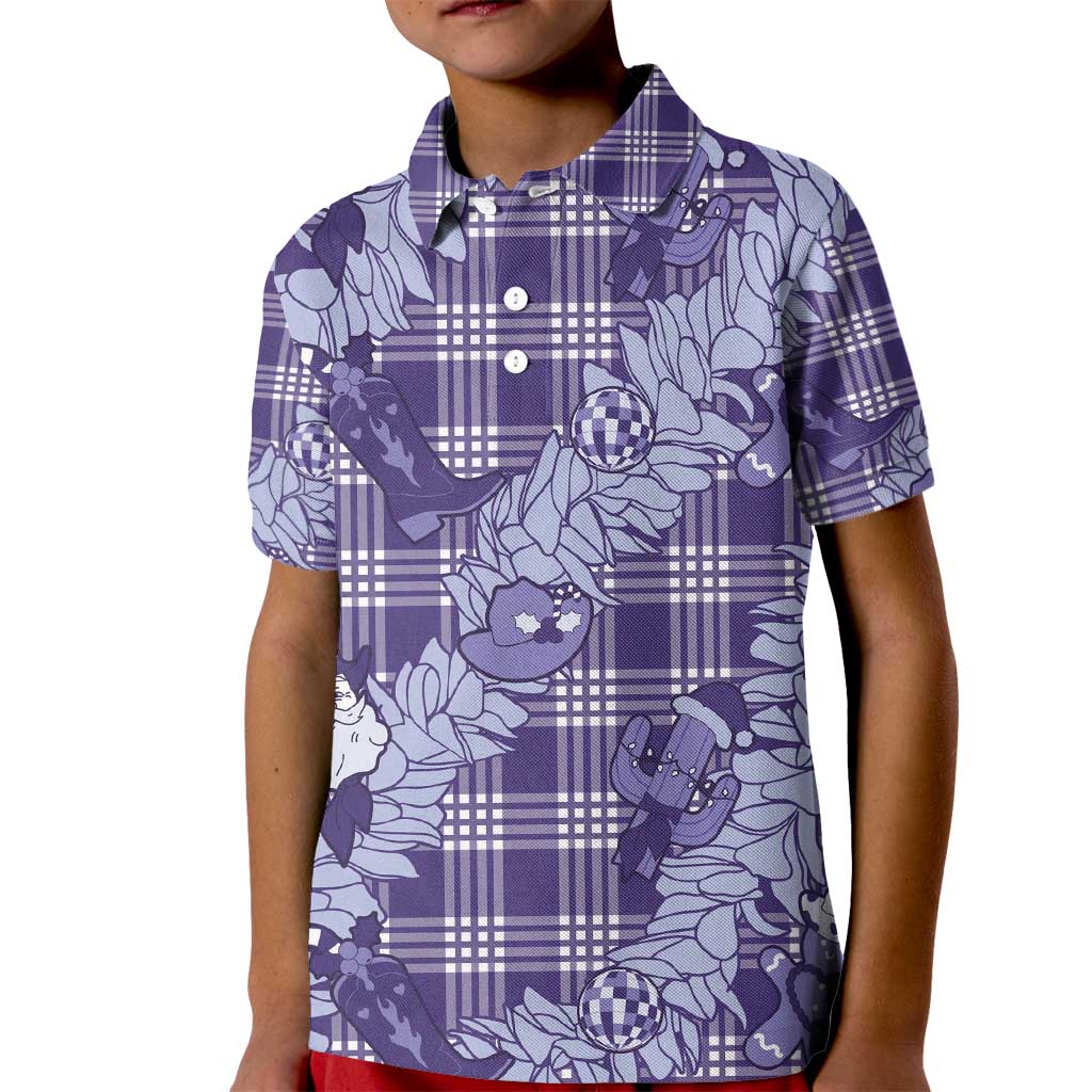 Purple Palaka Hawaii Cowboy Christmas Kid Polo Shirt Paniolo Mix Maile Lei LT7 Kid Purple - Polynesian Pride