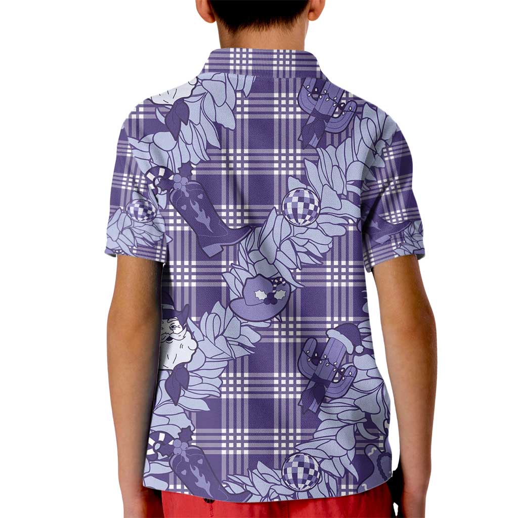 Purple Palaka Hawaii Cowboy Christmas Kid Polo Shirt Paniolo Mix Maile Lei LT7 - Polynesian Pride