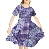 Purple Palaka Hawaii Cowboy Christmas Kid Short Sleeve Dress Paniolo Mix Maile Lei LT7 - Polynesian Pride