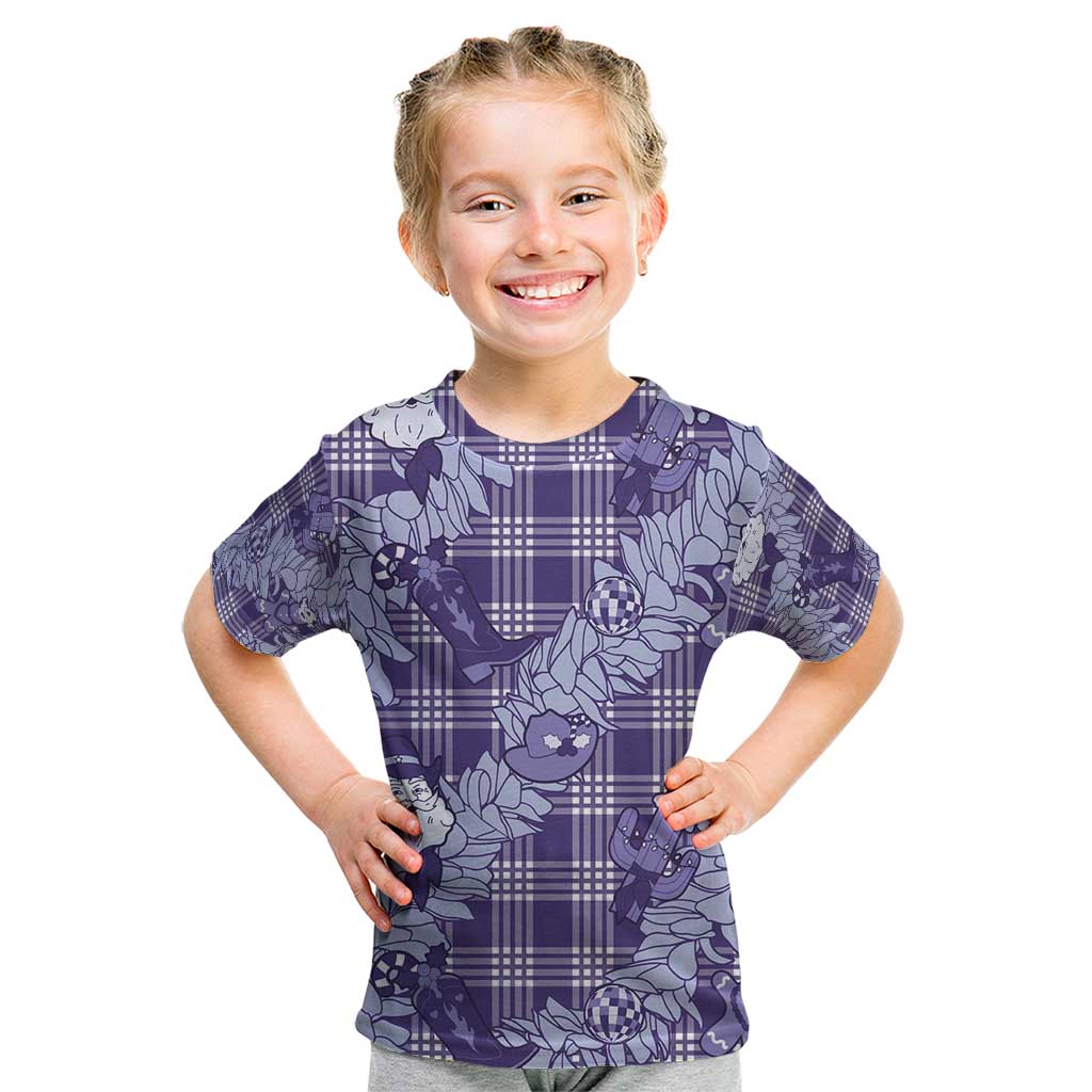 Purple Palaka Hawaii Cowboy Christmas Kid T Shirt Paniolo Mix Maile Lei LT7 Purple - Polynesian Pride