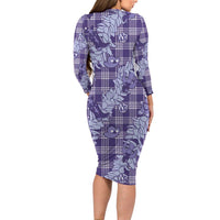 Purple Palaka Hawaii Cowboy Christmas Long Sleeve Bodycon Dress Paniolo Mix Maile Lei LT7 - Polynesian Pride