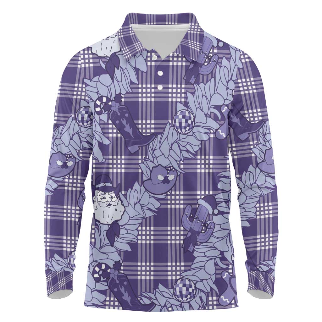 Purple Palaka Hawaii Cowboy Christmas Long Sleeve Polo Shirt Paniolo Mix Maile Lei LT7 Purple - Polynesian Pride