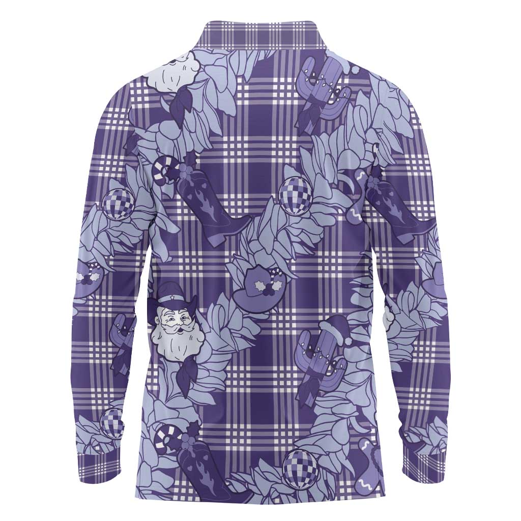 Purple Palaka Hawaii Cowboy Christmas Long Sleeve Polo Shirt Paniolo Mix Maile Lei LT7 - Polynesian Pride