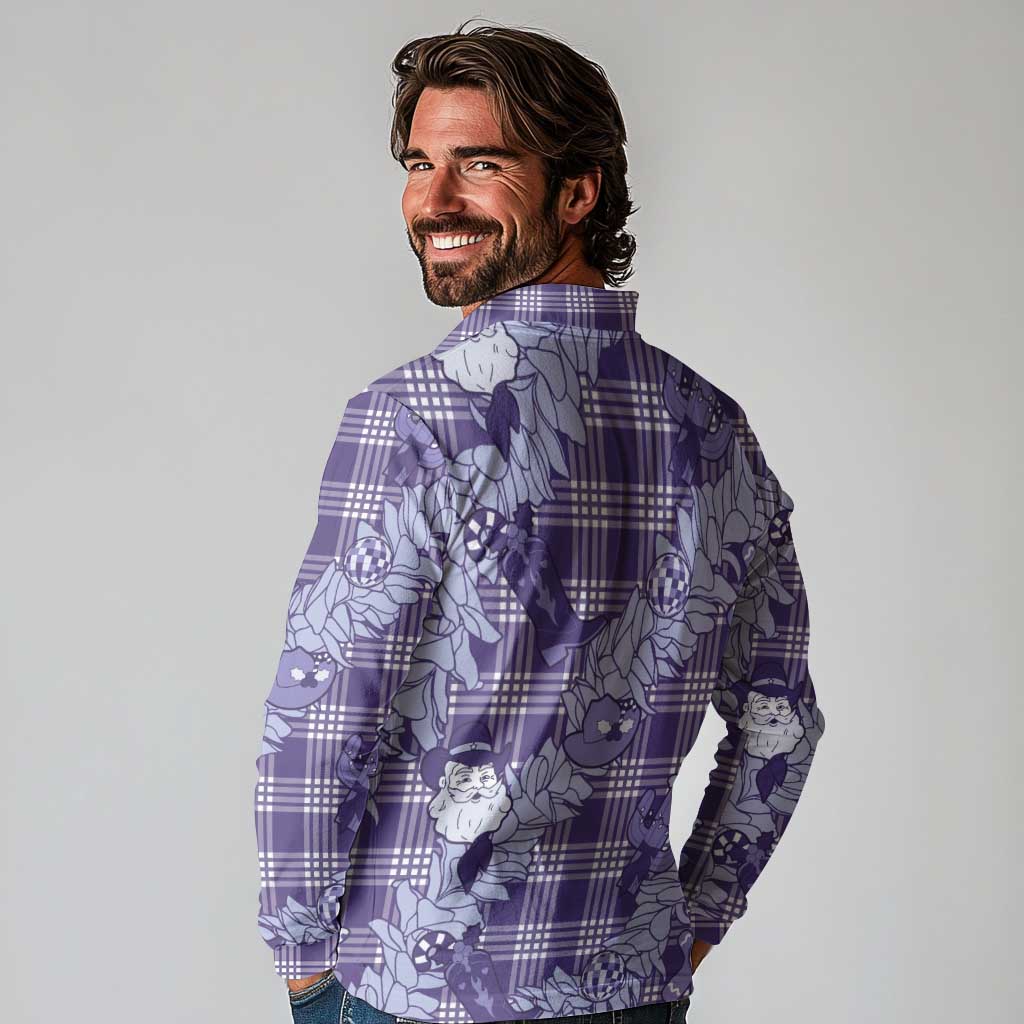 Purple Palaka Hawaii Cowboy Christmas Long Sleeve Polo Shirt Paniolo Mix Maile Lei LT7 - Polynesian Pride