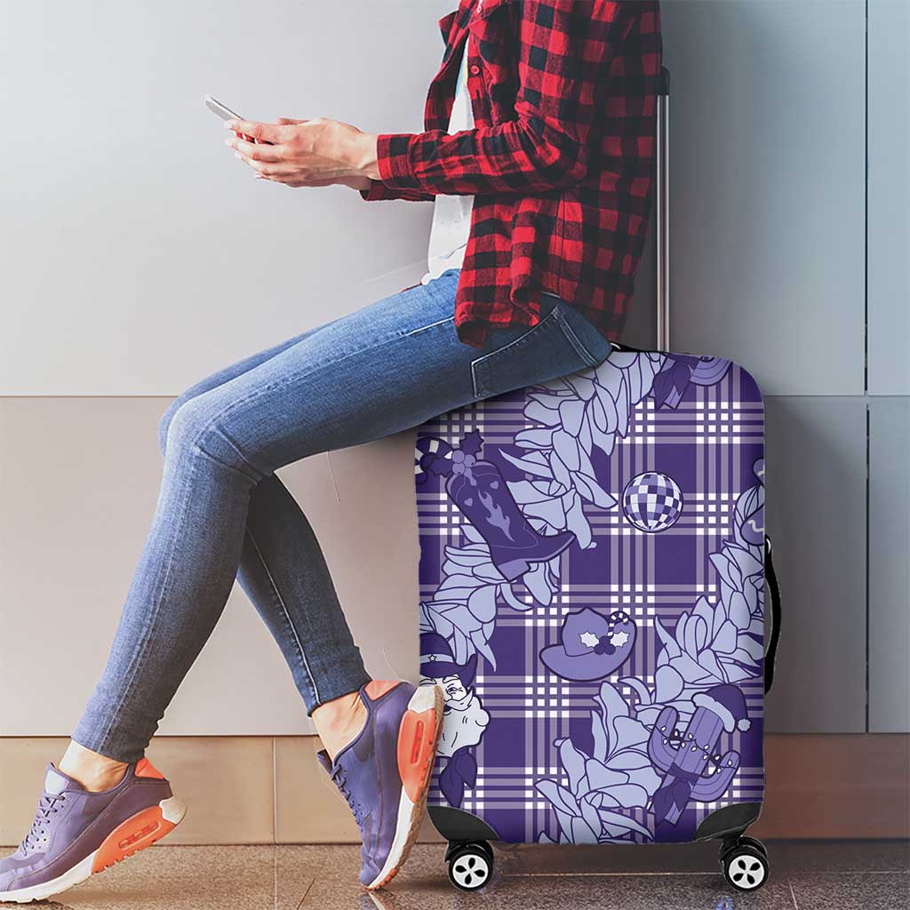 Purple Palaka Hawaii Cowboy Christmas Luggage Cover Paniolo Mix Maile Lei LT7 - Polynesian Pride
