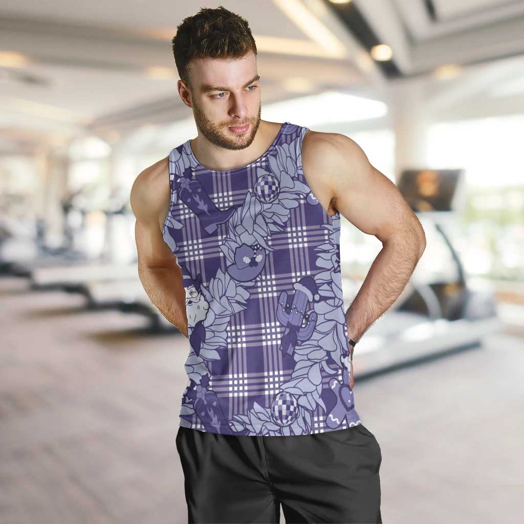 Purple Palaka Hawaii Cowboy Christmas Men Tank Top Paniolo Mix Maile Lei - Polynesian Pride