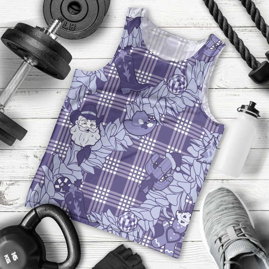 Purple Palaka Hawaii Cowboy Christmas Men Tank Top Paniolo Mix Maile Lei - Polynesian Pride