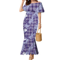 Purple Palaka Hawaii Cowboy Christmas Mermaid Dress Paniolo Mix Maile Lei LT7 Women Purple - Polynesian Pride