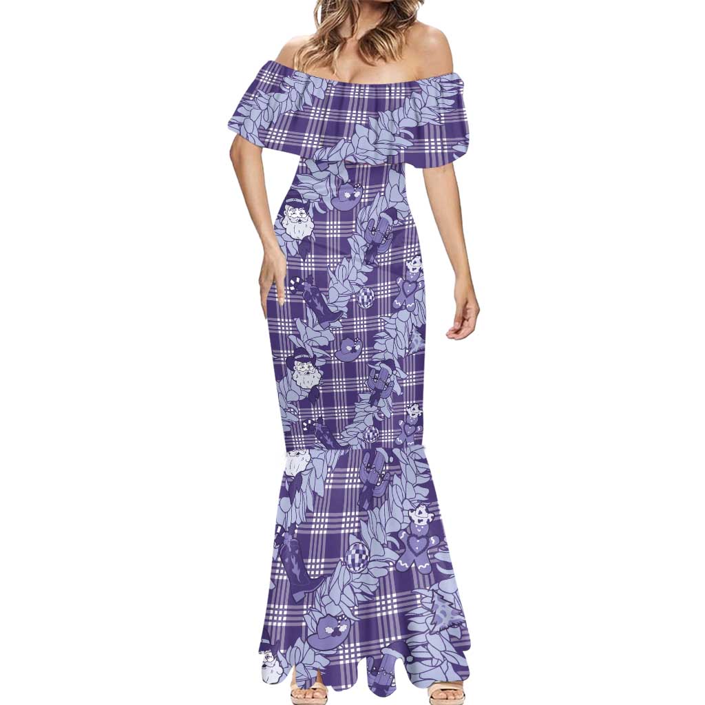 Purple Palaka Hawaii Cowboy Christmas Mermaid Dress Paniolo Mix Maile Lei LT7 - Polynesian Pride