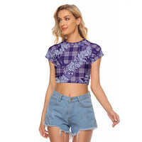 Purple Palaka Hawaii Cowboy Christmas Raglan Cropped T Shirt Paniolo Mix Maile Lei LT7 Female Purple - Polynesian Pride