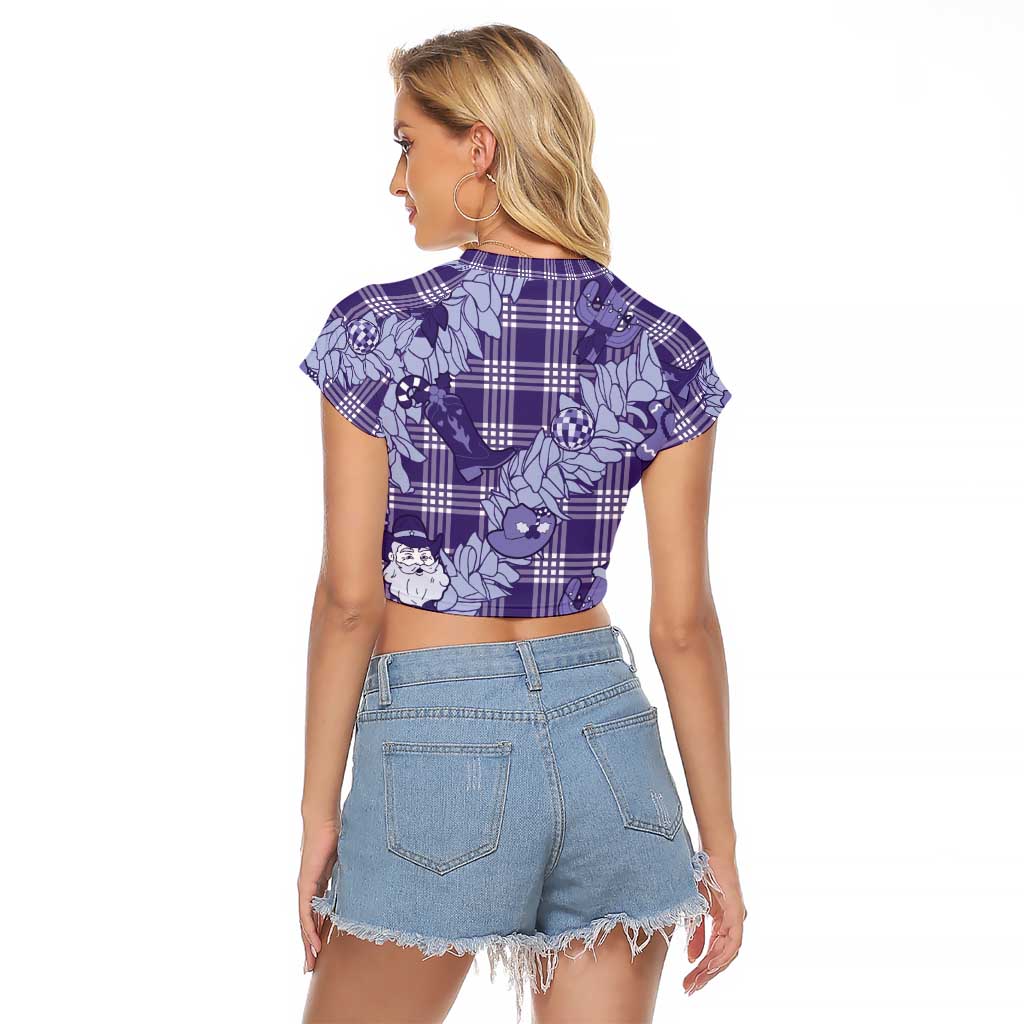 Purple Palaka Hawaii Cowboy Christmas Raglan Cropped T Shirt Paniolo Mix Maile Lei LT7 - Polynesian Pride