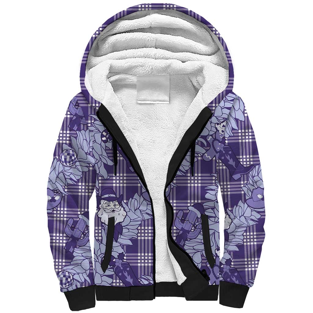 Purple Palaka Hawaii Cowboy Christmas Sherpa Hoodie Paniolo Mix Maile Lei LT7 Unisex Purple - Polynesian Pride