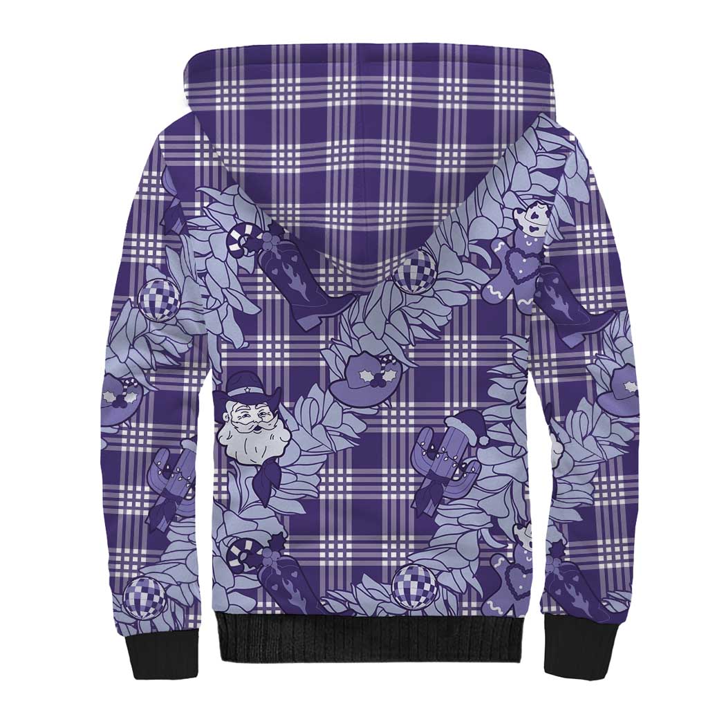 Purple Palaka Hawaii Cowboy Christmas Sherpa Hoodie Paniolo Mix Maile Lei LT7 - Polynesian Pride