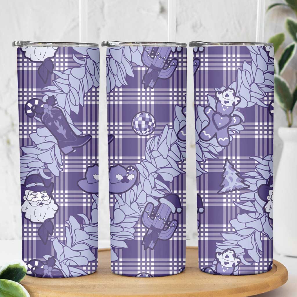 Purple Palaka Hawaii Cowboy Christmas Skinny Tumbler Paniolo Mix Maile Lei LT7 - Polynesian Pride