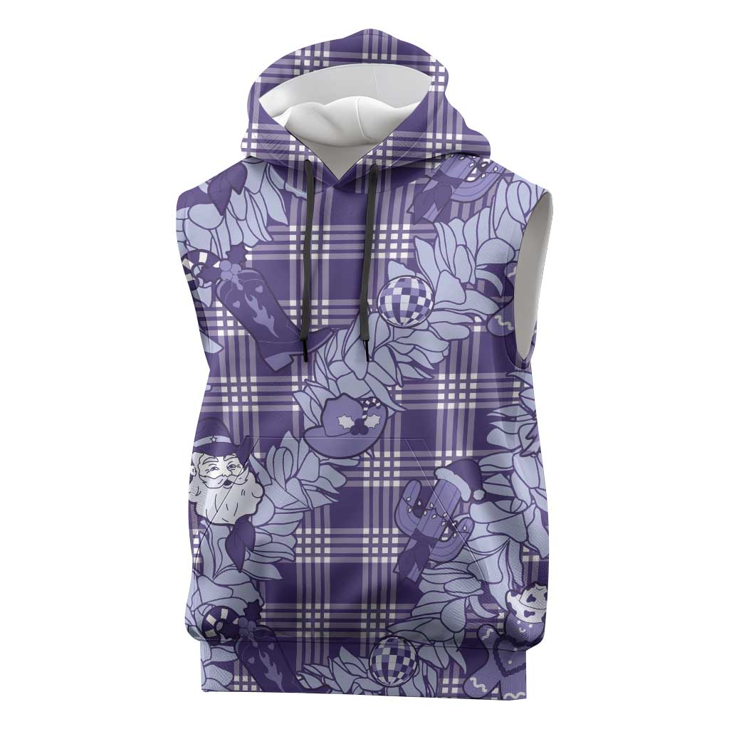 Purple Palaka Hawaii Cowboy Christmas Sleeveless Hoodie Paniolo Mix Maile Lei LT7 Purple - Polynesian Pride