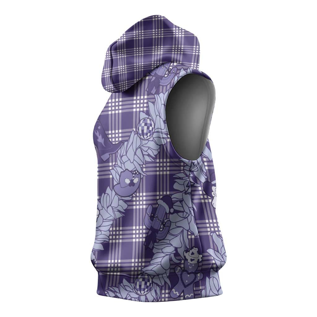 Purple Palaka Hawaii Cowboy Christmas Sleeveless Hoodie Paniolo Mix Maile Lei LT7 - Polynesian Pride