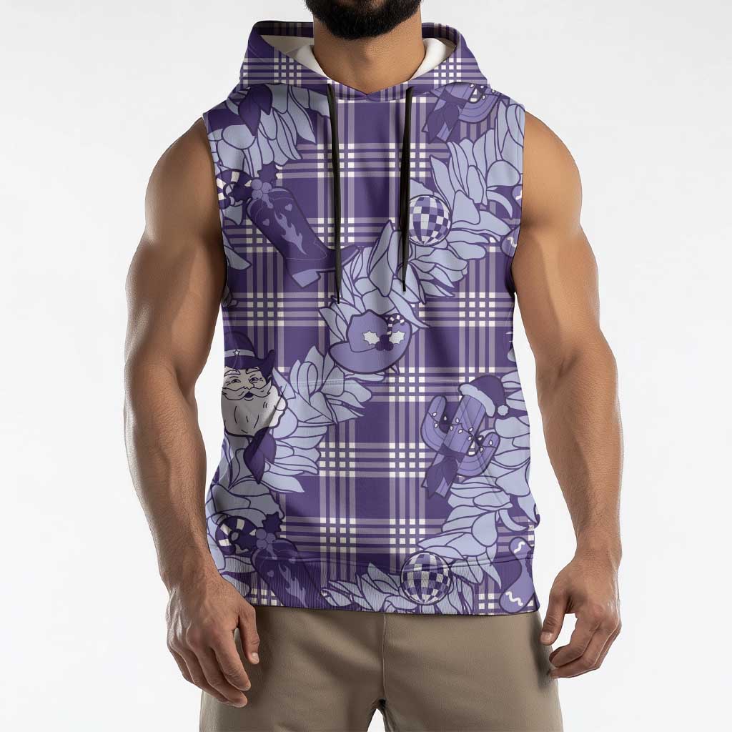 Purple Palaka Hawaii Cowboy Christmas Sleeveless Hoodie Paniolo Mix Maile Lei LT7 - Polynesian Pride