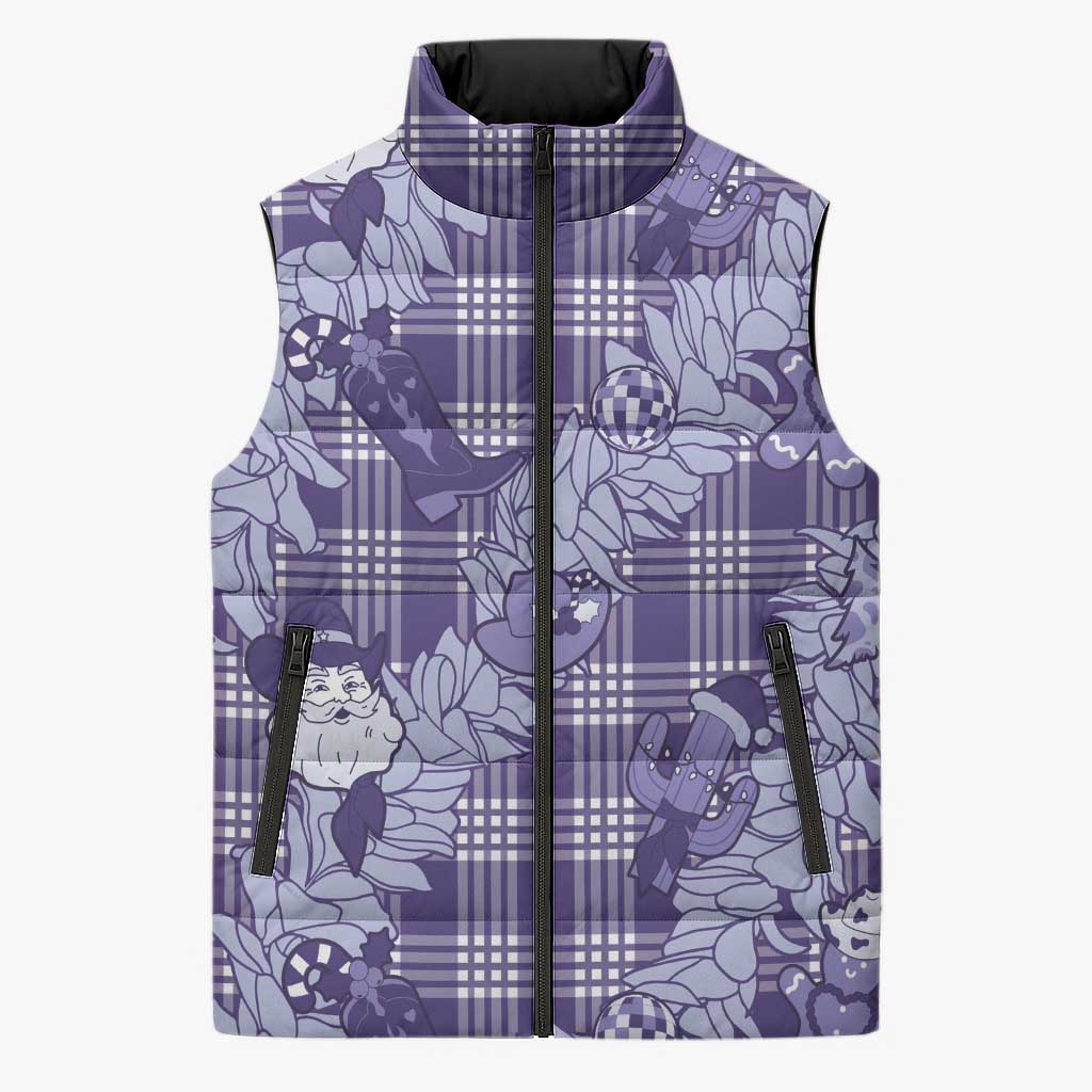 Purple Palaka Hawaii Cowboy Christmas Sleeveless Puffer Jacket Paniolo Mix Maile Lei LT7 Unisex Purple - Polynesian Pride
