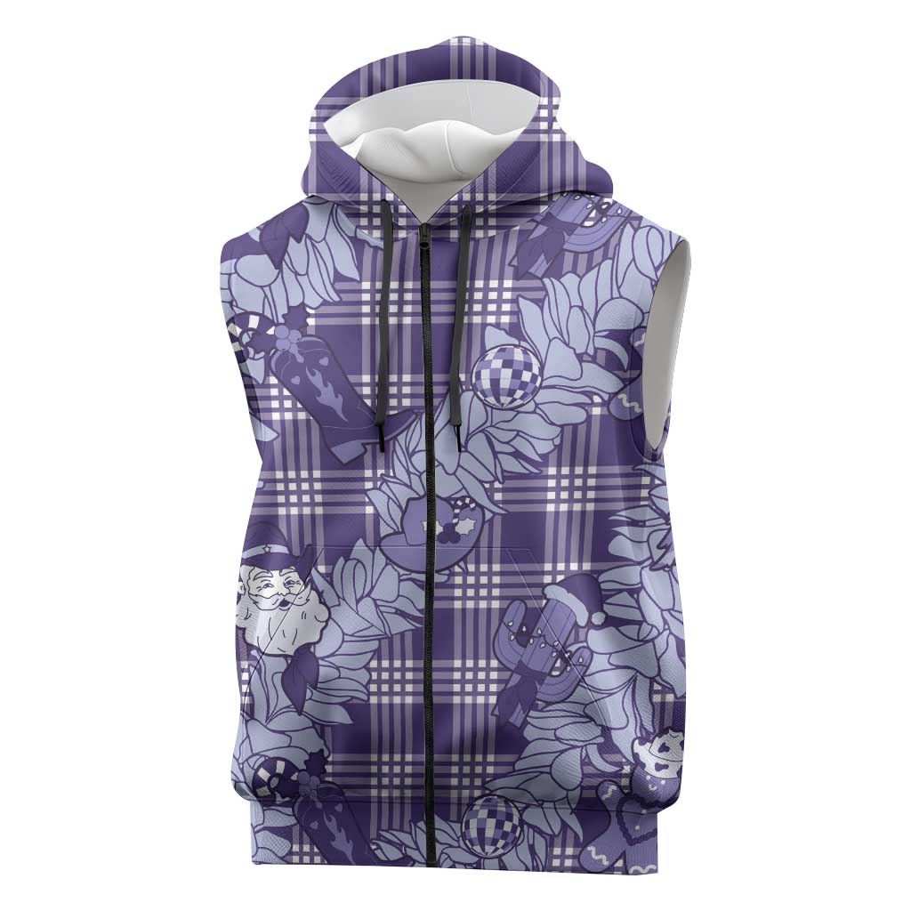Purple Palaka Hawaii Cowboy Christmas Sleeveless Zip Hoodie Paniolo Mix Maile Lei LT7 Purple - Polynesian Pride