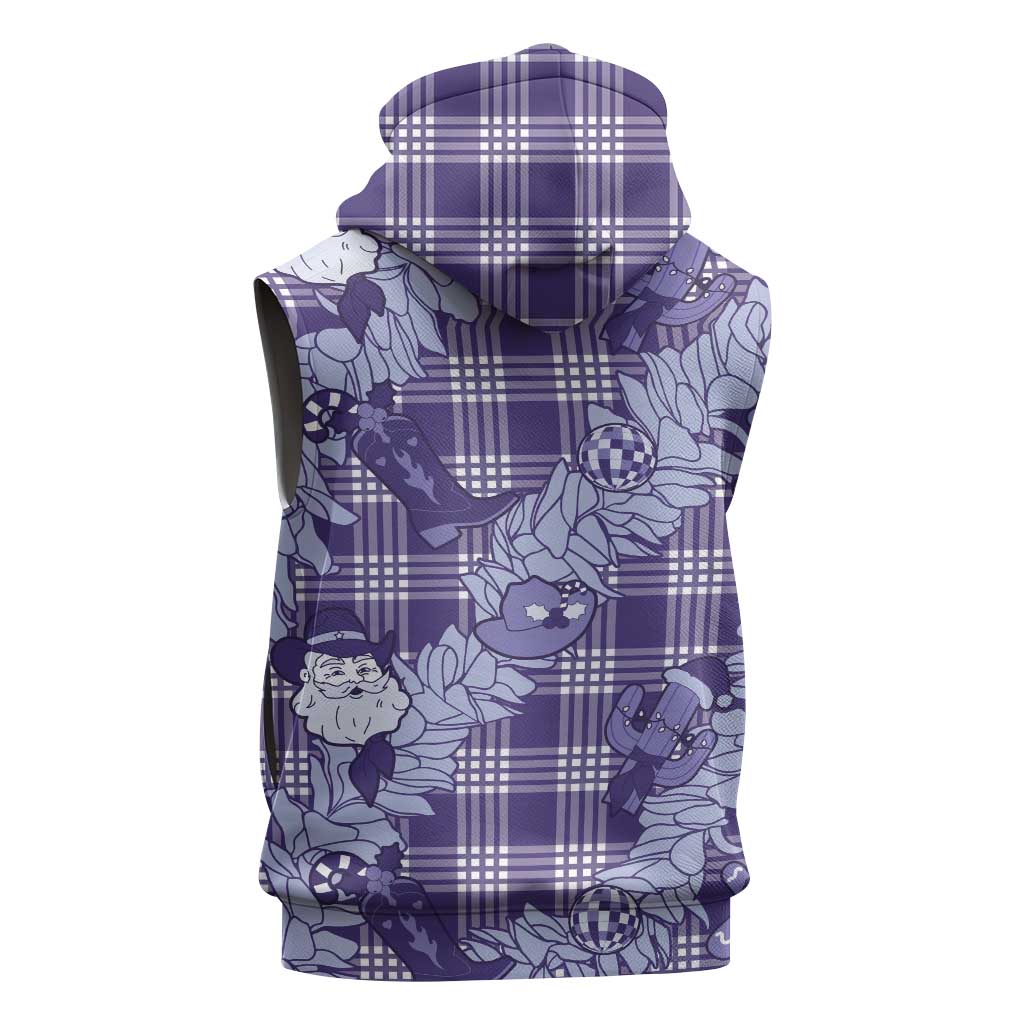 Purple Palaka Hawaii Cowboy Christmas Sleeveless Zip Hoodie Paniolo Mix Maile Lei LT7 - Polynesian Pride