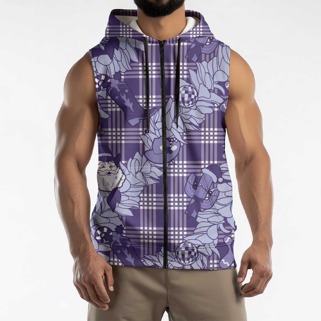 Purple Palaka Hawaii Cowboy Christmas Sleeveless Zip Hoodie Paniolo Mix Maile Lei LT7 - Polynesian Pride