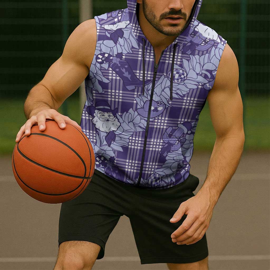 Purple Palaka Hawaii Cowboy Christmas Sleeveless Zip Hoodie Paniolo Mix Maile Lei LT7 - Polynesian Pride