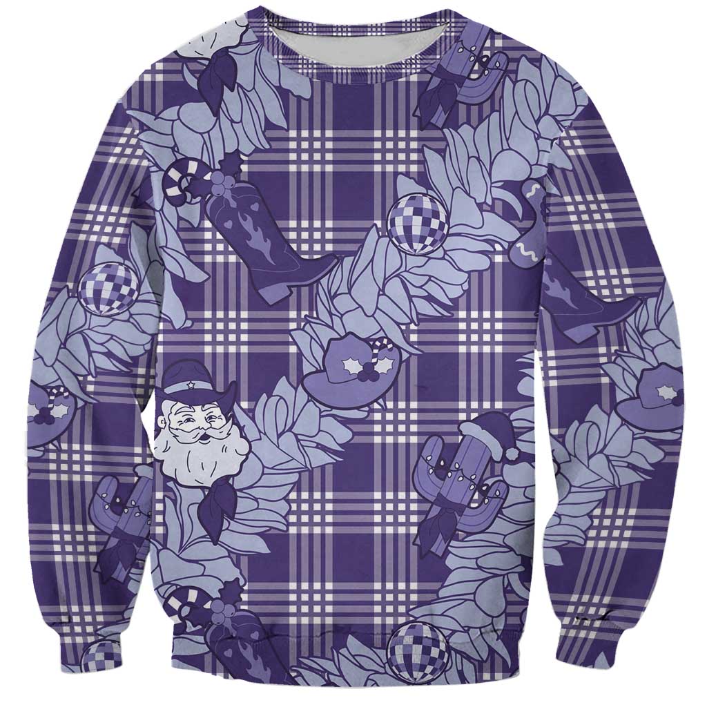Purple Palaka Hawaii Cowboy Christmas Sweatshirt Paniolo Mix Maile Lei LT7 Unisex Purple - Polynesian Pride