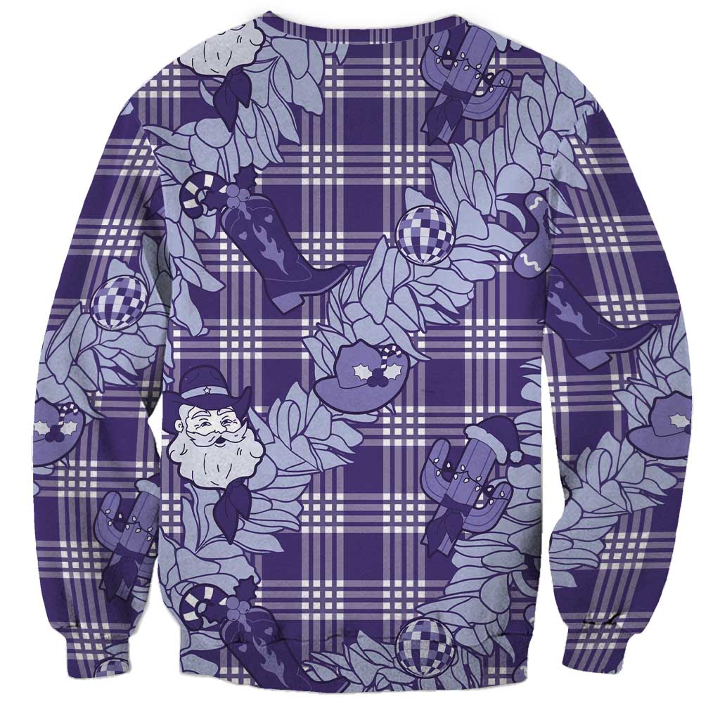 Purple Palaka Hawaii Cowboy Christmas Sweatshirt Paniolo Mix Maile Lei LT7 - Polynesian Pride