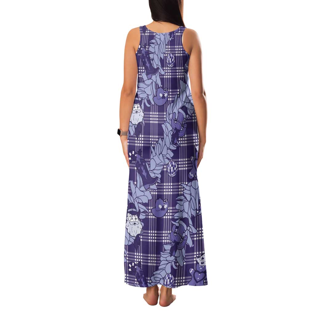 Purple Palaka Hawaii Cowboy Christmas Tank Maxi Dress Paniolo Mix Maile Lei LT7 - Polynesian Pride