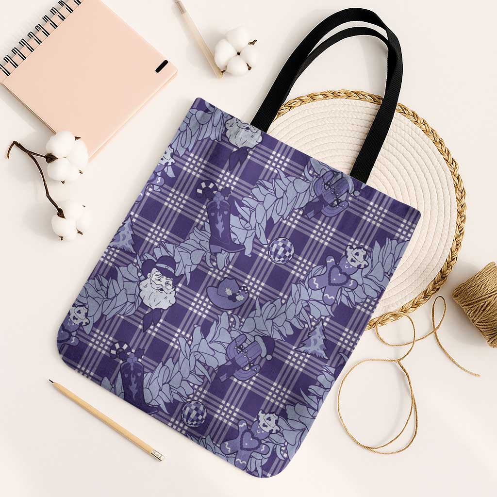Purple Palaka Hawaii Cowboy Christmas Tote Bag Paniolo Mix Maile Lei - Polynesian Pride