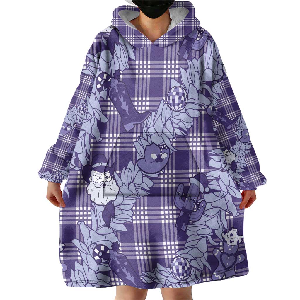 Purple Palaka Hawaii Cowboy Christmas Wearable Blanket Hoodie Paniolo Mix Maile Lei LT7 - Polynesian Pride