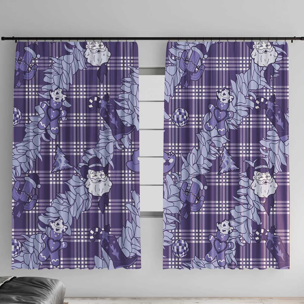 Purple Palaka Hawaii Cowboy Christmas Window Curtain Paniolo Mix Maile Lei LT7 With Hooks Purple - Polynesian Pride