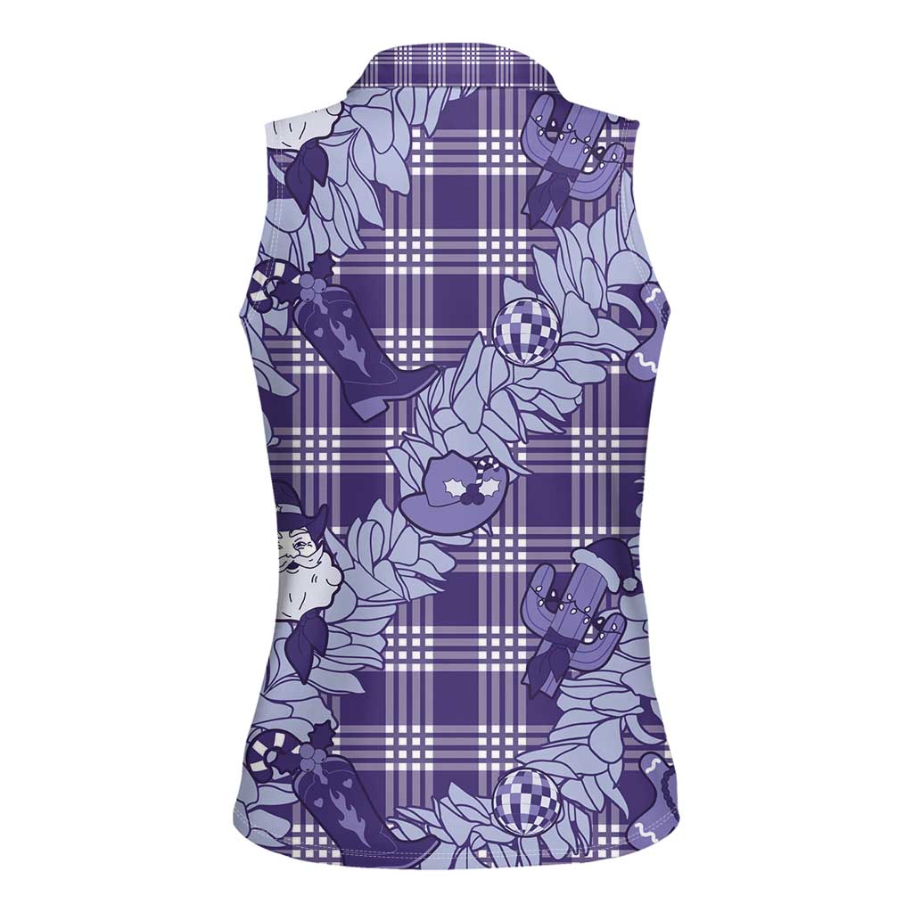 Purple Palaka Hawaii Cowboy Christmas Women Sleeveless Polo Shirt Paniolo Mix Maile Lei LT7 - Polynesian Pride