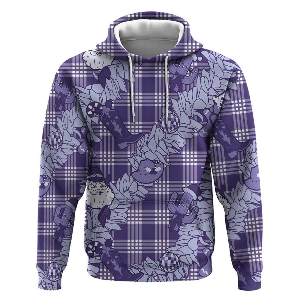 Purple Palaka Hawaii Cowboy Christmas Zip Hoodie Paniolo Mix Maile Lei LT7 Pullover Hoodie Purple - Polynesian Pride