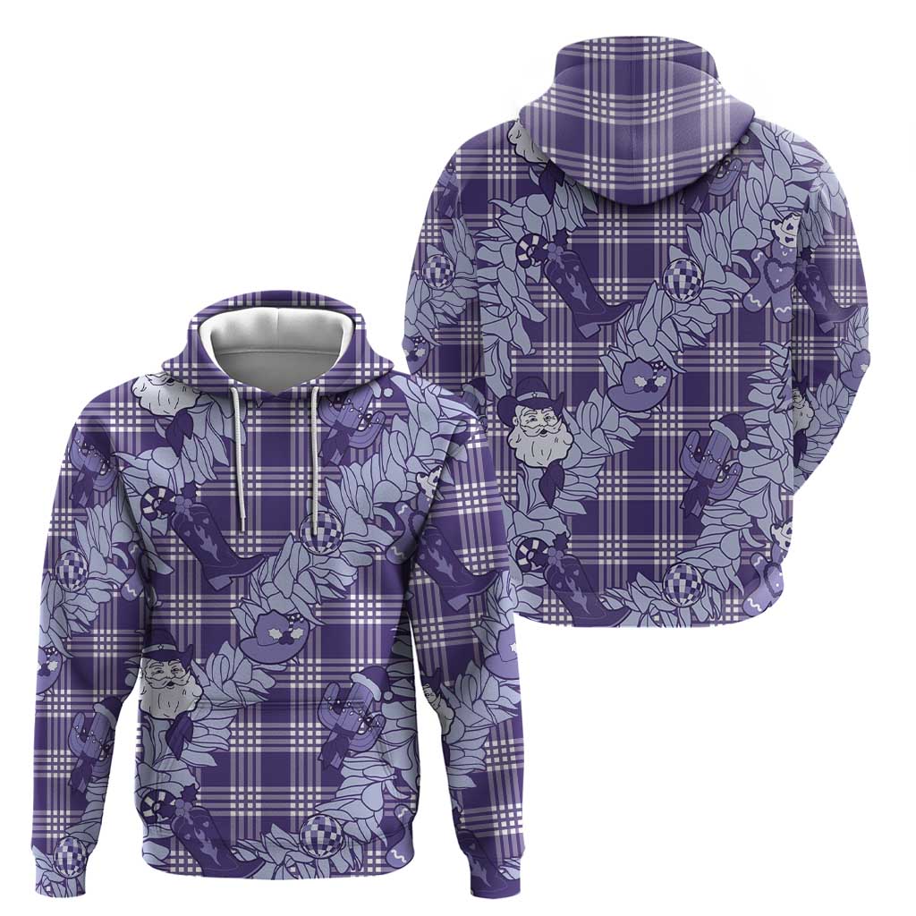 Purple Palaka Hawaii Cowboy Christmas Zip Hoodie Paniolo Mix Maile Lei LT7 - Polynesian Pride