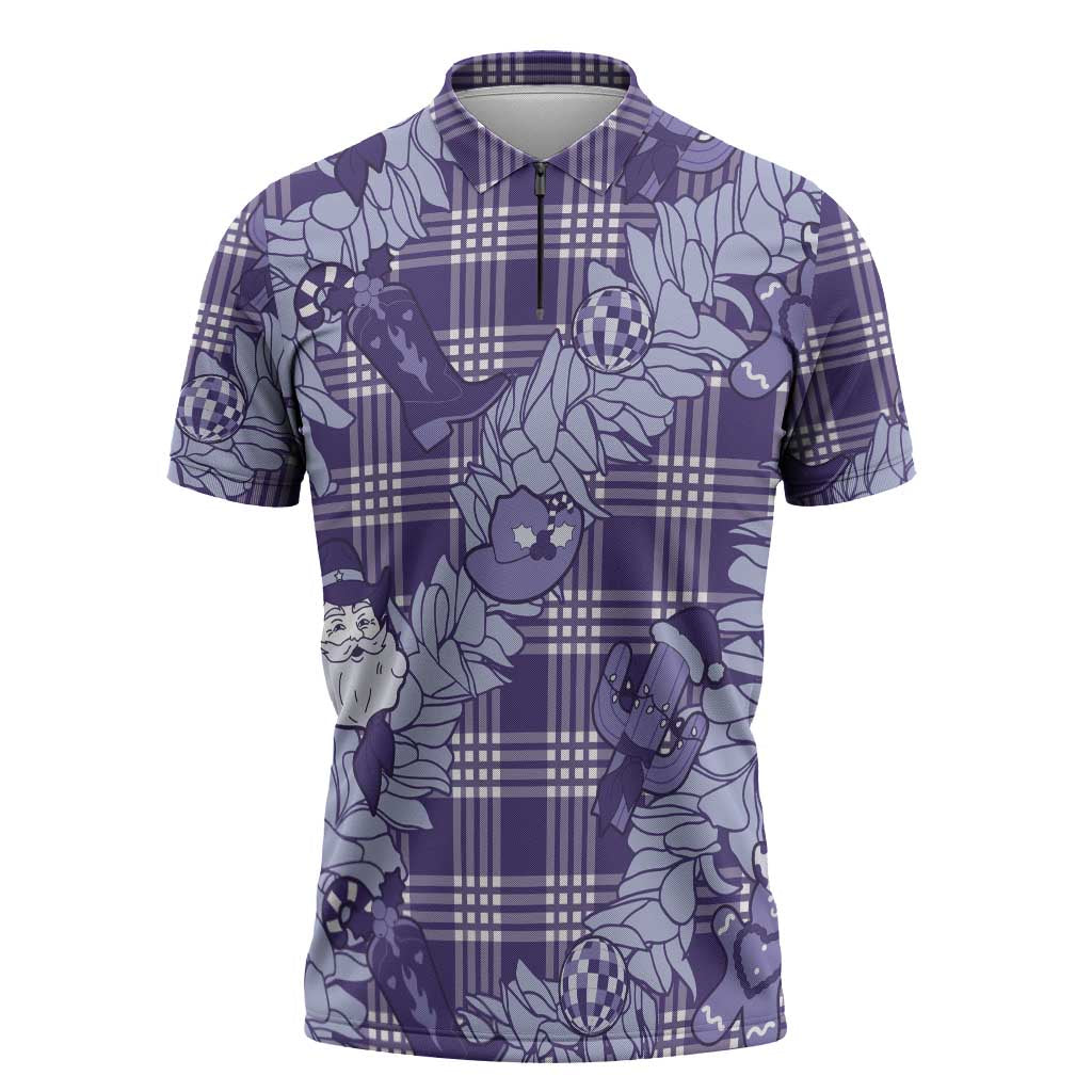 Purple Palaka Hawaii Cowboy Christmas Zipper Polo Shirt Paniolo Mix Maile Lei LT7 Purple - Polynesian Pride