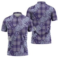 Purple Palaka Hawaii Cowboy Christmas Zipper Polo Shirt Paniolo Mix Maile Lei LT7 - Polynesian Pride