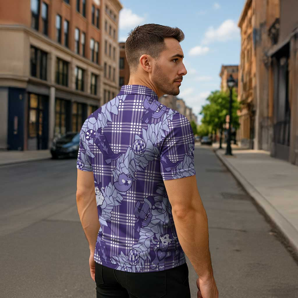 Purple Palaka Hawaii Cowboy Christmas Zipper Polo Shirt Paniolo Mix Maile Lei LT7 - Polynesian Pride