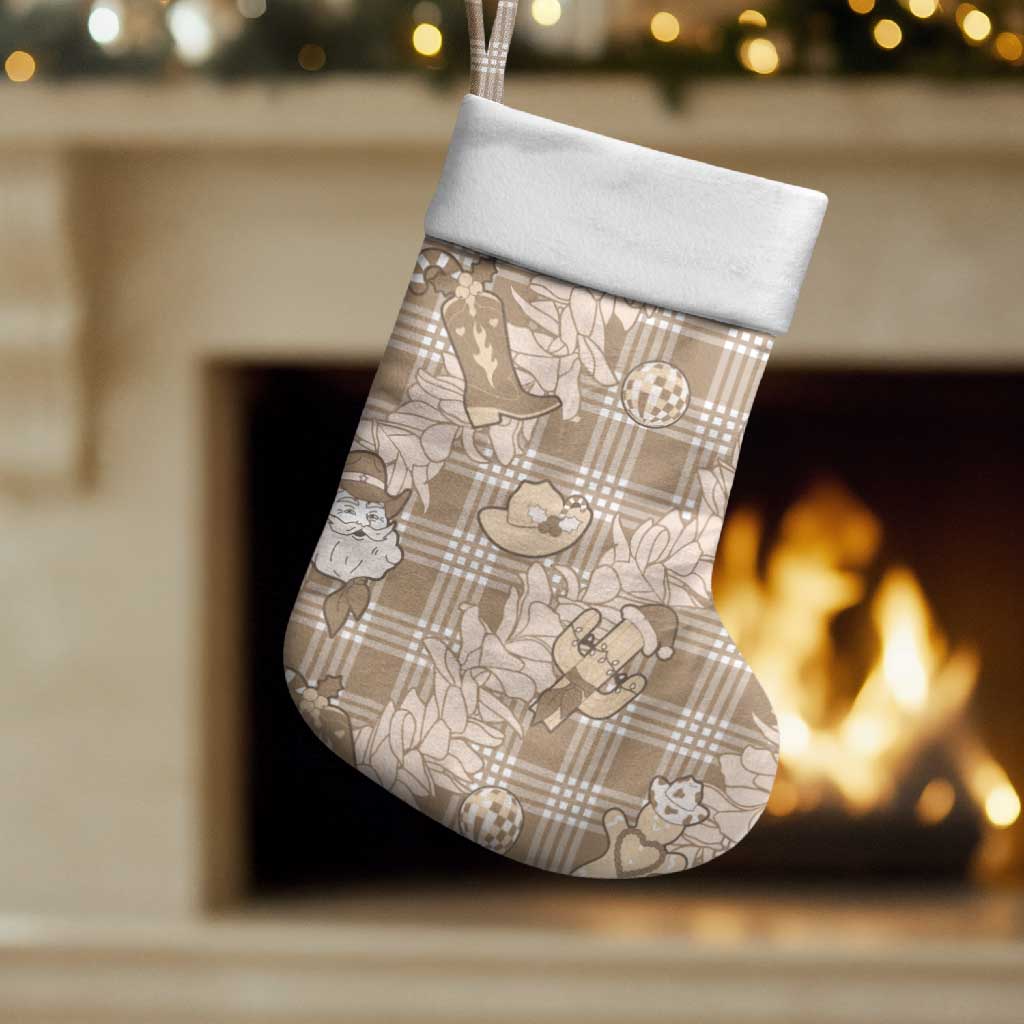 Khaki Palaka Hawaii Cowboy Christmas Stocking Paniolo Mix Maile Lei - Polynesian Pride