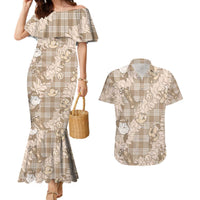 Hawaii Palaka Paniolo Maile Lei – Couples Matching Mermaid Dress & Hawaiian Shirt – Khaki Christmas LT7 Beige - Polynesian Pride