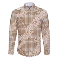 Khaki Palaka Hawaii Cowboy Christmas Family Matching Mermaid Dress and Hawaiian Shirt Paniolo Mix Maile Lei LT7 Dad's Shirt - Long Sleeve Beige - Polynesian Pride