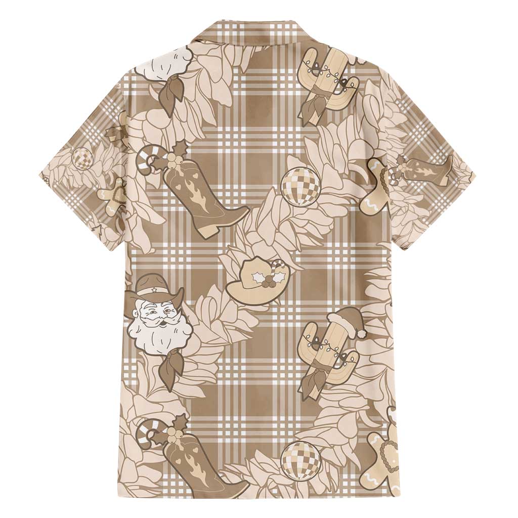 Khaki Palaka Hawaii Cowboy Christmas Family Matching Off Shoulder Maxi Dress and Hawaiian Shirt Paniolo Mix Maile Lei LT7 - Polynesian Pride