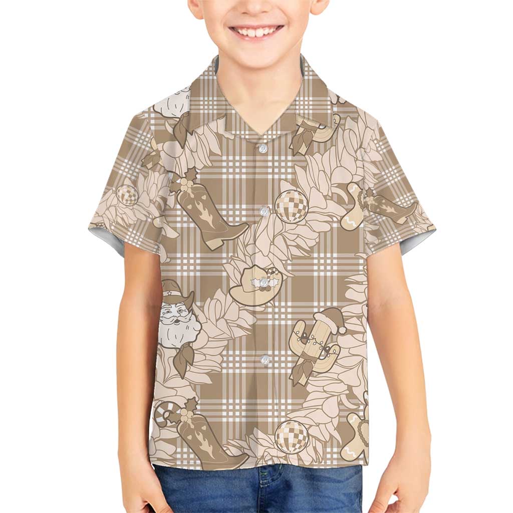Khaki Palaka Hawaii Cowboy Christmas Family Matching Summer Maxi Dress and Hawaiian Shirt Paniolo Mix Maile Lei LT7 Son's Shirt Beige - Polynesian Pride