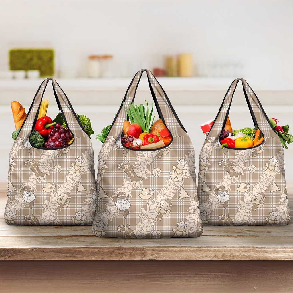 Khaki Palaka Hawaii Cowboy Christmas Grocery Bag Paniolo Mix Maile Lei - Polynesian Pride